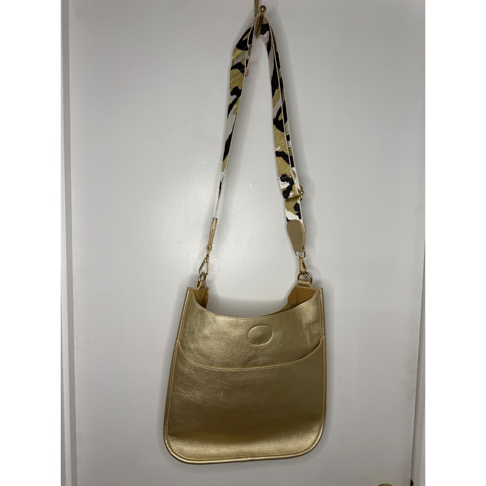 Ah-dorned Metallic Gold Messenger Bag Camo Guitar Strap Vegan Leather Crossbody